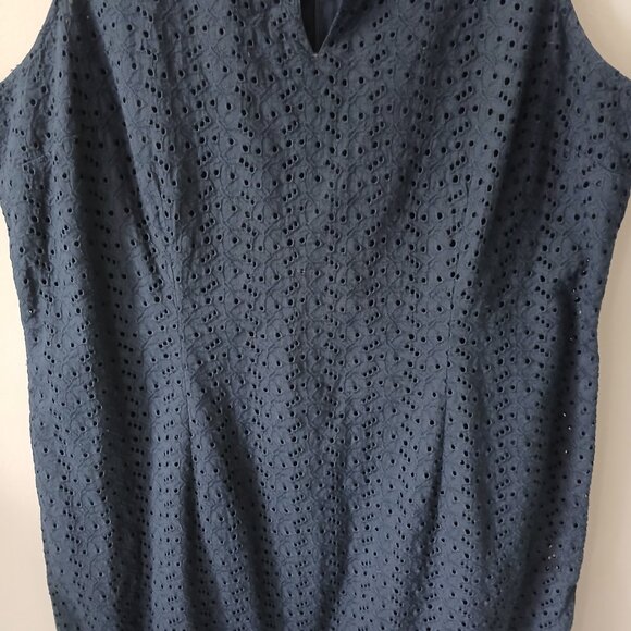 VTG L.L Bean Women's Sheath Dress Size 18 Blue Zipper Sleeveless 100% Cotton - Picture 5 of 16